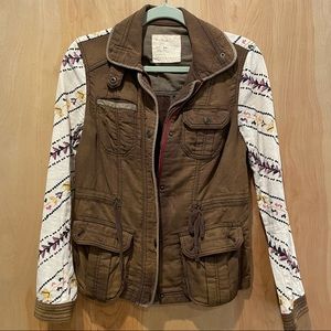 Free People Army Jacket with Floral Sleeves